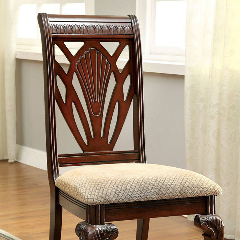 2 Piece Traditional Wooden Side Chair With Fabric Upholstered Seat, Brown And Beige By Benzara | Side Chairs |  Modishstore  - 2