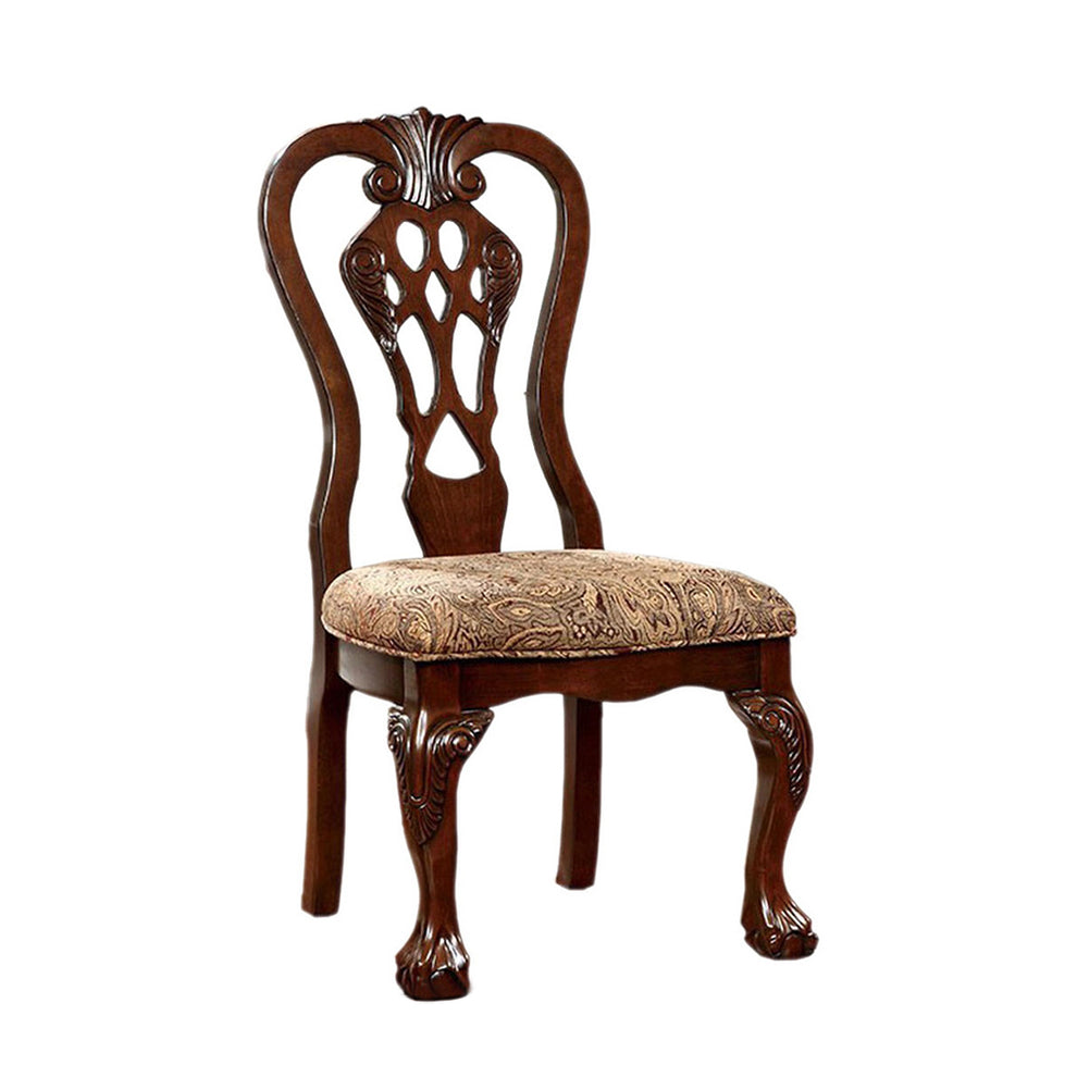 Elana Side Chair With Fabric, Brown Cherry Finish, Set Of 2 By Benzara | Armchairs | Modishstore - 2