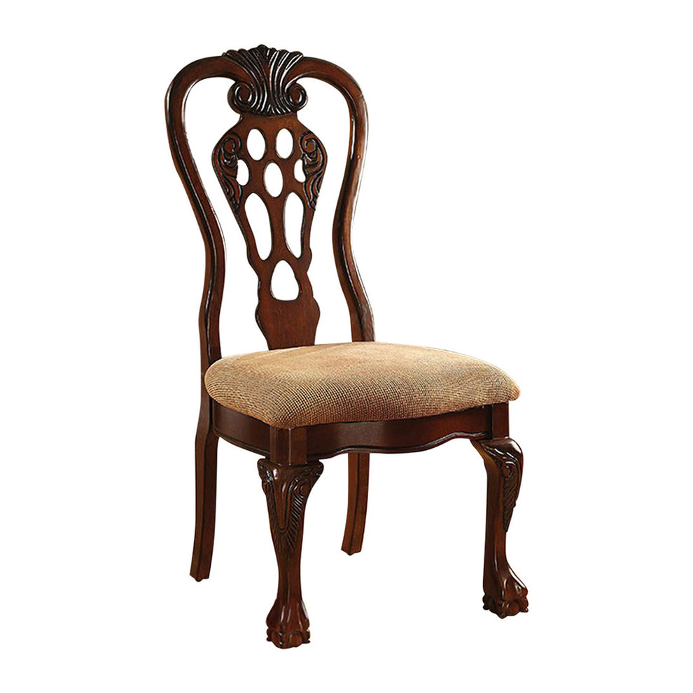 Traditional Fabric Upholstered Wooden Side Chair, Set Of 2, Brown By Benzara | Armchairs | Modishstore - 2