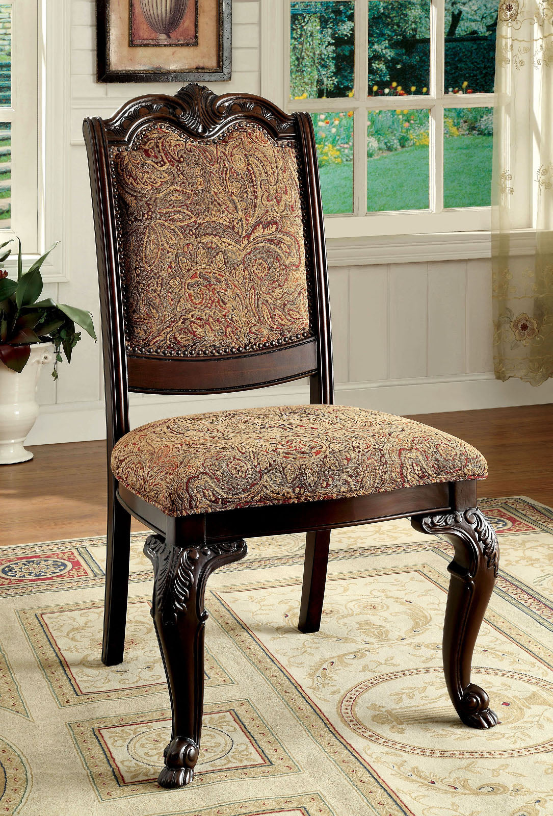Bellagio Traditional Fabric Side Chair, Brown Cherry, Set Of Two  By Benzara | Armchairs |  Modishstore 