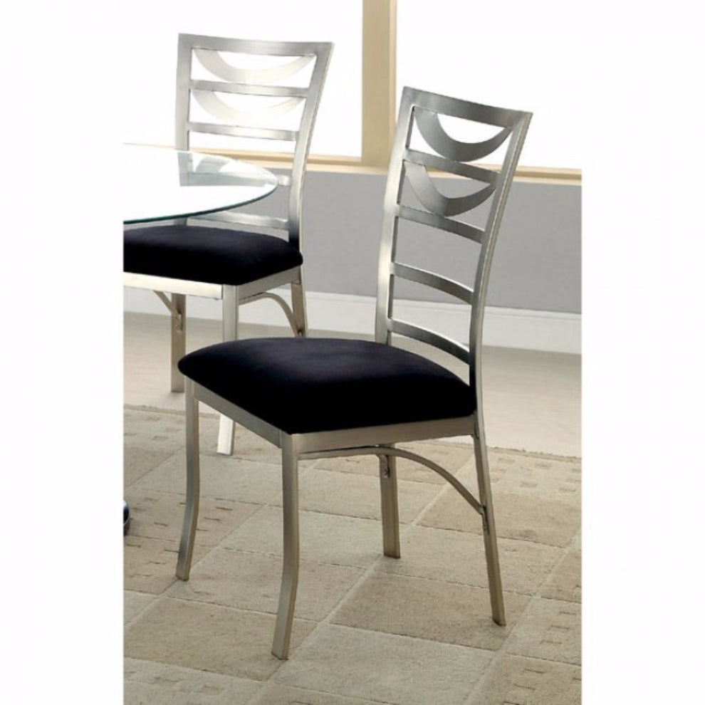 Roxo Contemporary Side Chair With Black Micro Fabric Cushion, Set Of 2  By Benzara | Armchairs |  Modishstore  - 3