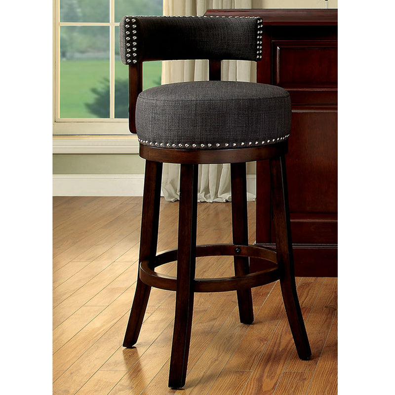 Lynsey 24"Barstool Withlinen Cushion, Gray Finish, Set Of 2 By Benzara | Bar Stools | Modishstore