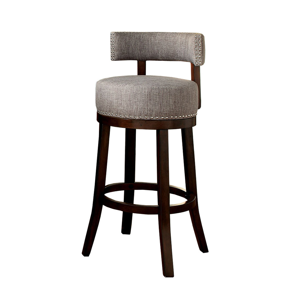 Lynsey 24"Barstool Withlinen Cushion, Light Gray Finish, Set Of 2 By Benzara | Bar Stools | Modishstore - 2
