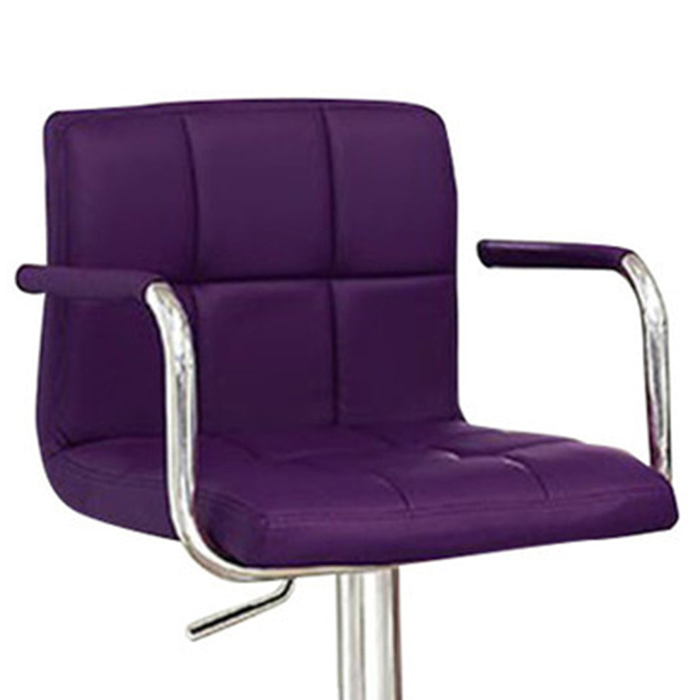 Corfu Contemporary Bar Stool With Arm In Purple Pu  By Benzara | Bar Stools & Table |  Modishstore  - 3