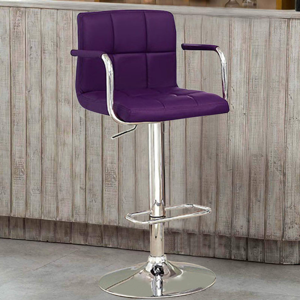 Corfu Contemporary Bar Stool With Arm In Purple Pu  By Benzara | Bar Stools & Table |  Modishstore  - 7