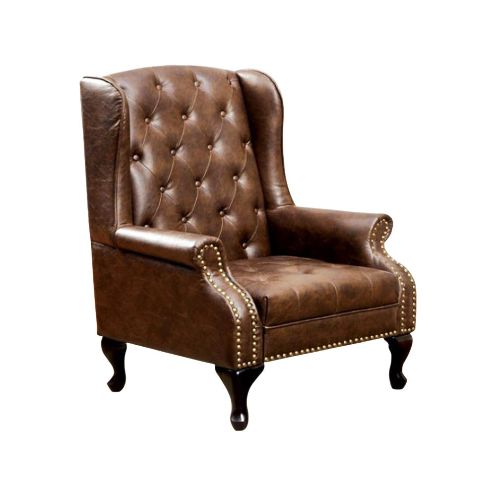 Vaugh Traditional Wing Accent Chair In Nail Head, Rustic Brown Finish By Benzara | Lounge Chairs |  Modishstore  - 2