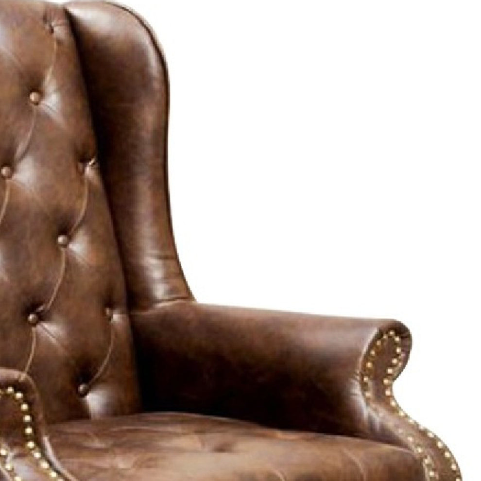 Vaugh Traditional Wing Accent Chair In Nail Head, Rustic Brown Finish By Benzara | Lounge Chairs |  Modishstore  - 3