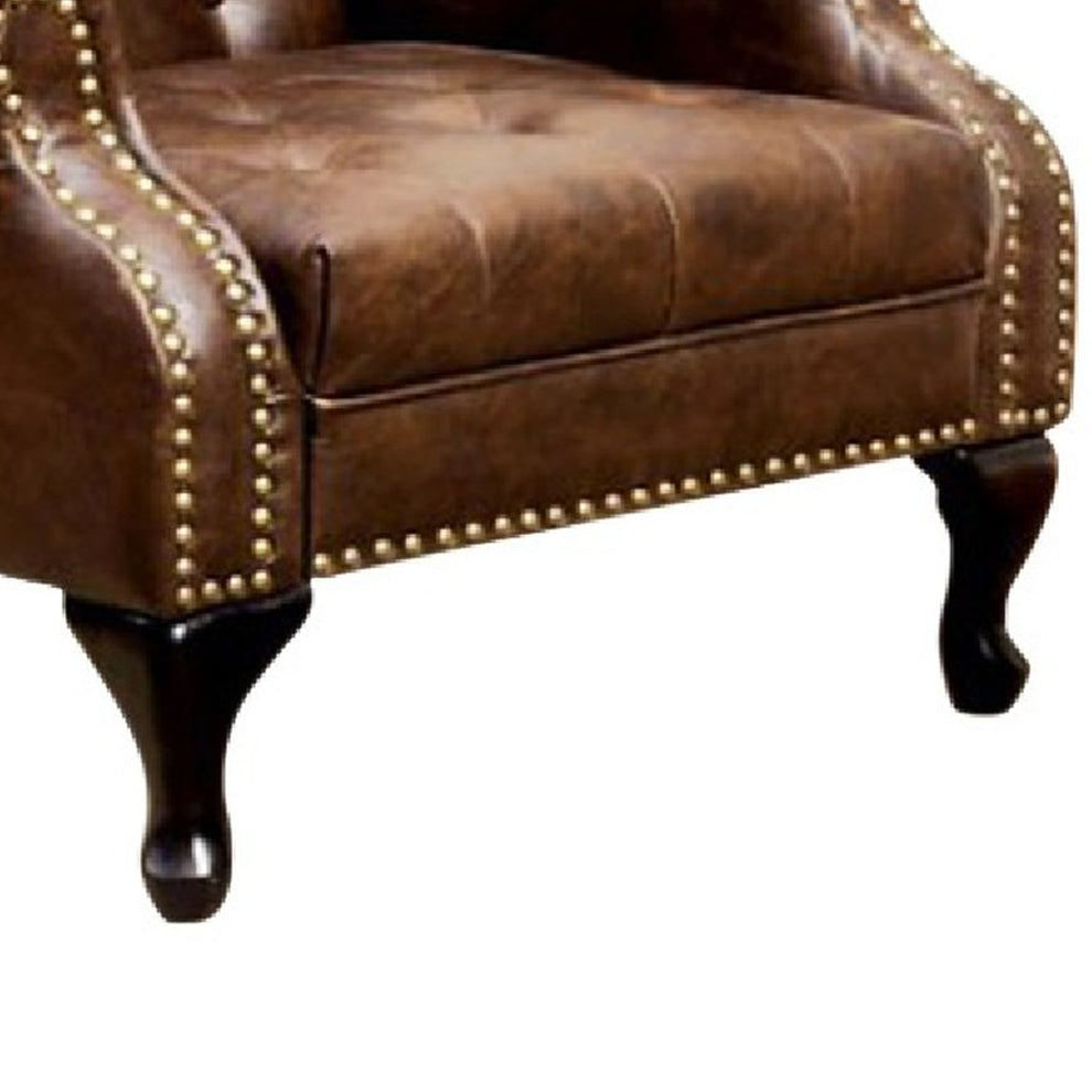 Vaugh Traditional Wing Accent Chair In Nail Head, Rustic Brown Finish By Benzara | Lounge Chairs |  Modishstore  - 4