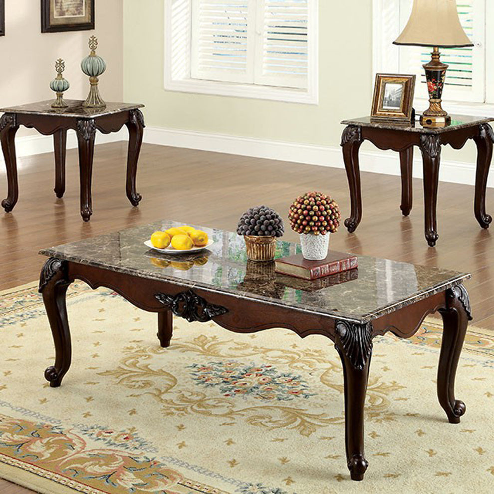 Traditional 3 Piece Coffee Table Set, Dark Cherry Brown  By Benzara | Coffee Tables |  Modishstore  - 2