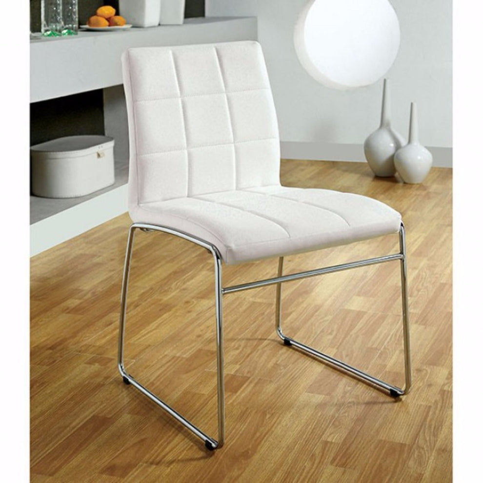 Oahu Contemporary Side Chair With Steel Tube, White Finish, Set Of 2  By Benzara | Armchairs |  Modishstore  - 3