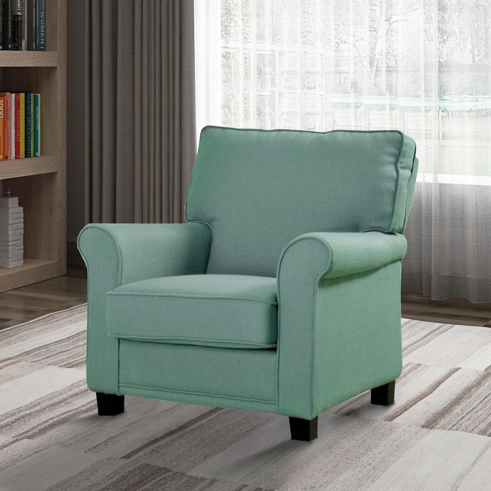 Belem Transitional Accent Chair With Blue Flax Fabric  By Benzara | Armchairs |  Modishstore 