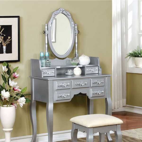Harriet Traditional Vanity, Silver By Benzara | Dressers |  Modishstore  - 2