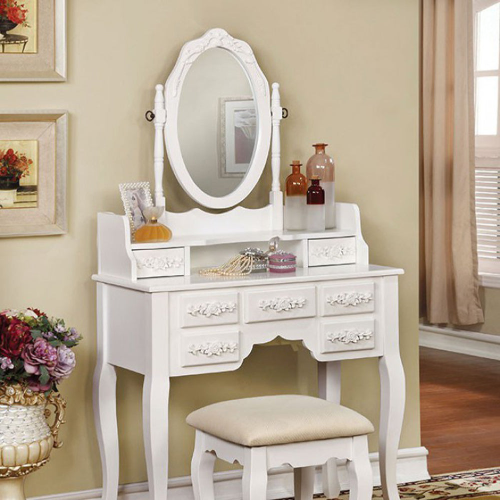 Harriet Traditional Vanity, White By Benzara | Bedroom Sets |  Modishstore 