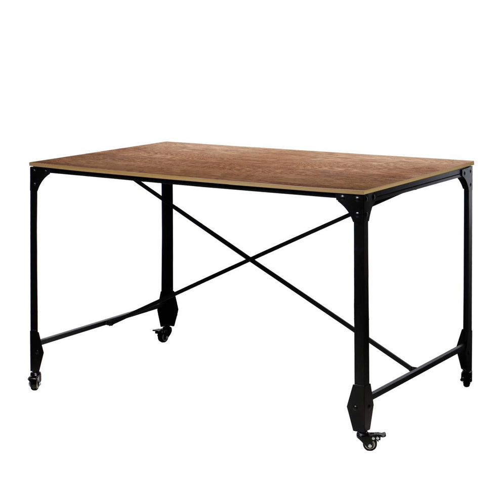 Industrial Style Home Office Desk With Rectangular Wooden Top And Metal Legs, Brown And Bronze By Benzara | Desks |  Modishstore  - 6