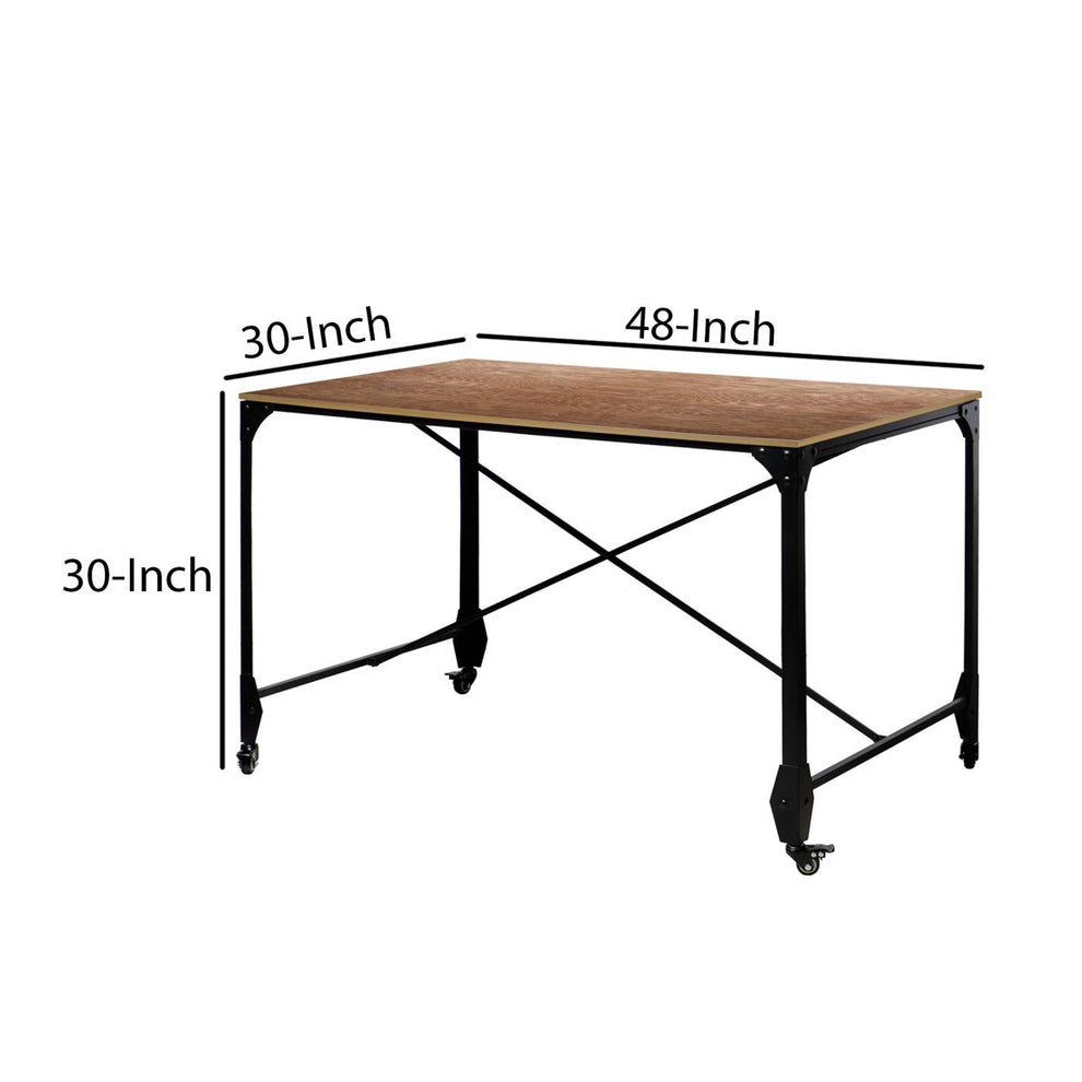 Industrial Style Home Office Desk With Rectangular Wooden Top And Metal Legs, Brown And Bronze By Benzara | Desks |  Modishstore  - 2