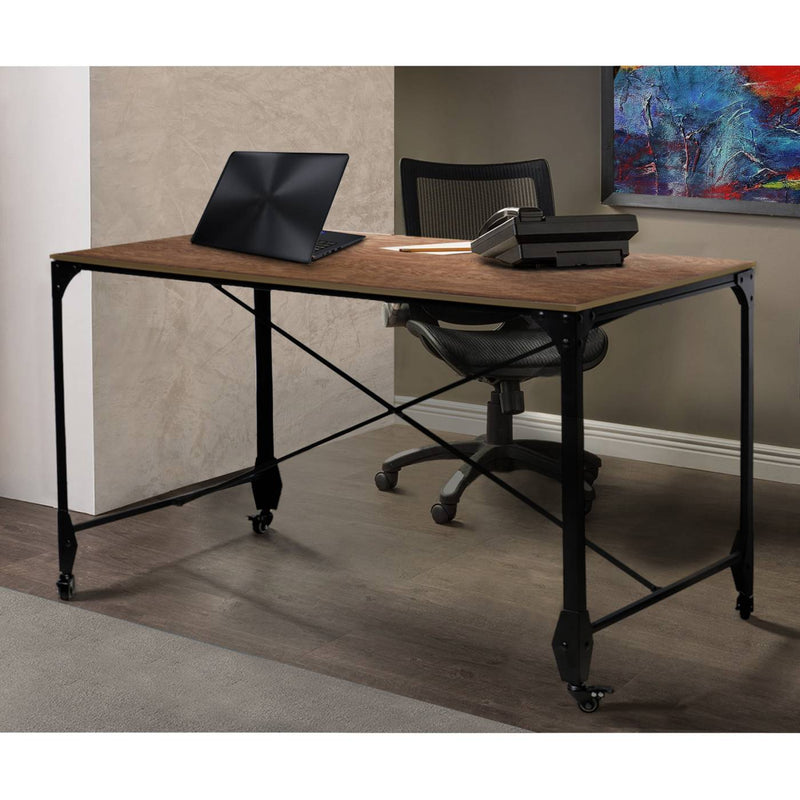 Industrial Style Home Office Desk With Rectangular Wooden Top And Metal Legs, Brown And Bronze By Benzara | Desks |  Modishstore 
