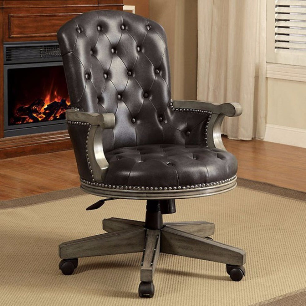 Yelena Height Adjustable Arm Chair In Gray And Black  By Benzara | Armchairs |  Modishstore  - 3
