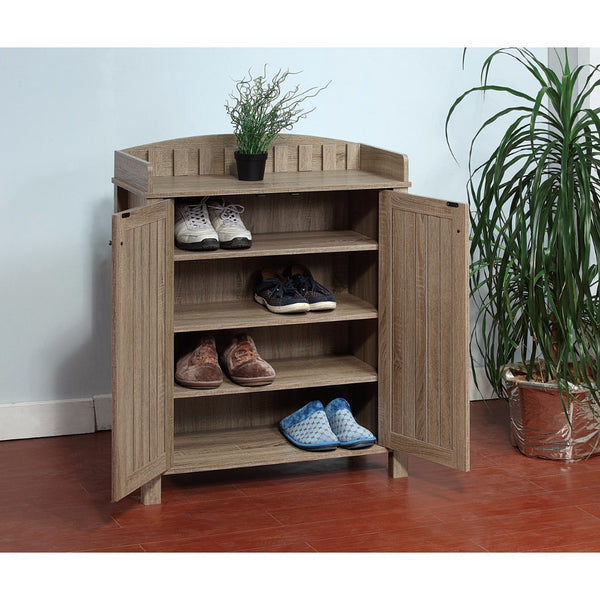 Slatted Pattern Shoe Cabinet With Molded Top, Brown By Benzara | Cabinets | Modishstore - 3