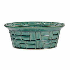 12.5 Inches Round Stoneware Bowl With Grid Design, Green  By Benzara
