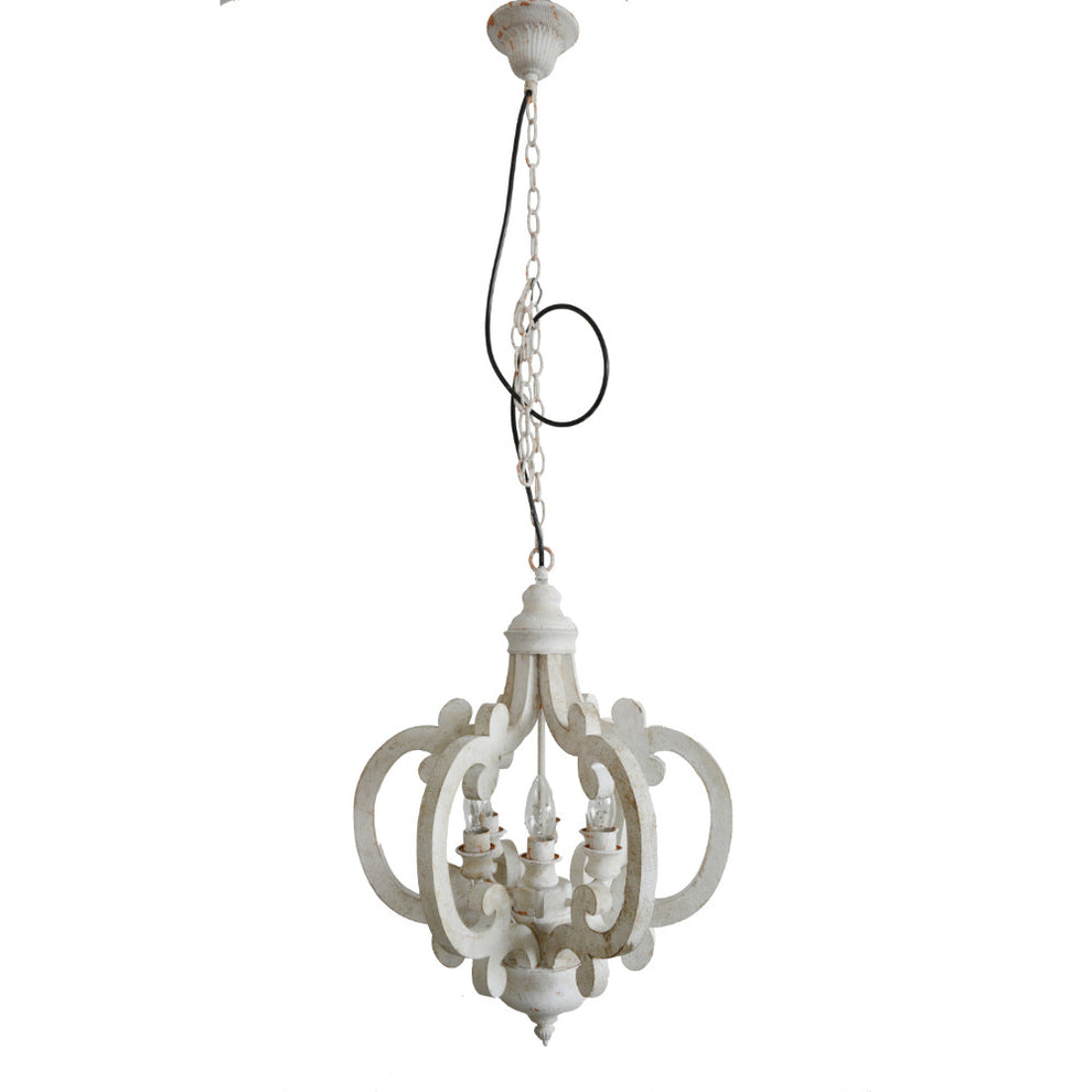 Wood Metal Antique Chandelier, White  By Benzara | Chandeliers |  Modishstore  - 5