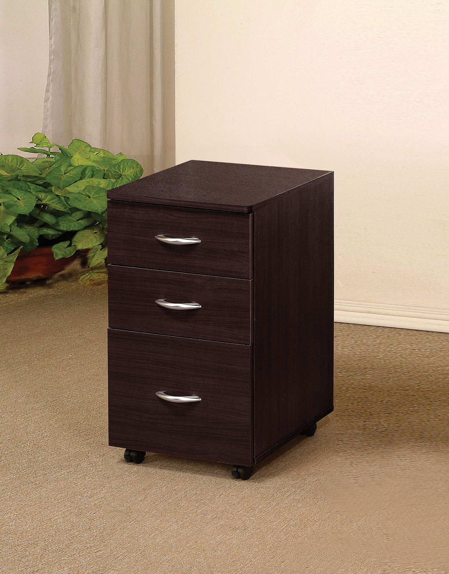 3 Drawer Wooden File Cabinet With Casters And Metal Handles, Brown By Benzara | Drawers |  Modishstore 