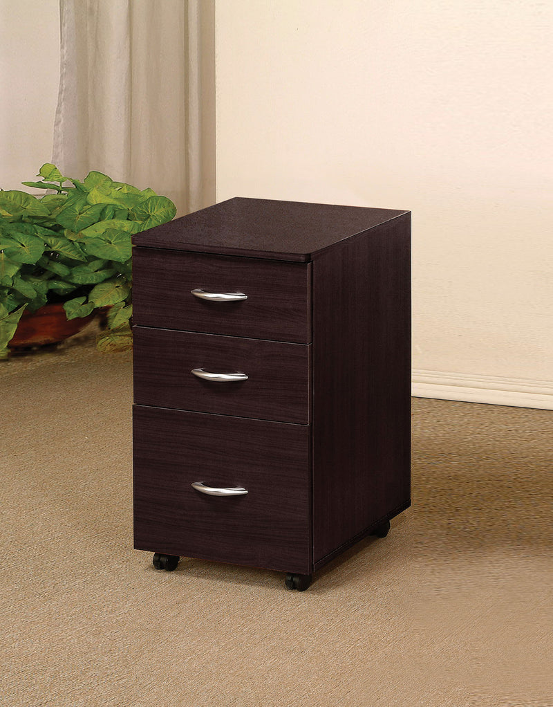 3 Drawer Wooden File Cabinet With Casters And Metal Handles, Brown By Benzara | Drawers |  Modishstore 