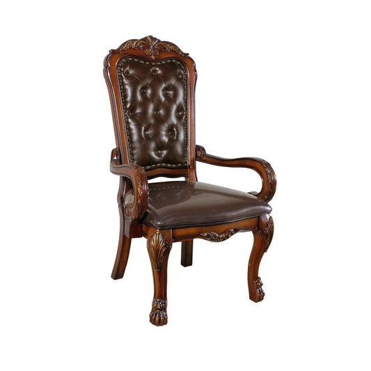 Carved Wooden Frame Leatherette Arm Chair With Claw Legs, Brown By Benzara | Armchairs | Modishstore