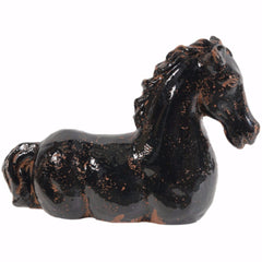Glazed Brown Finish Horse Statue, Black And Brown  By Benzara