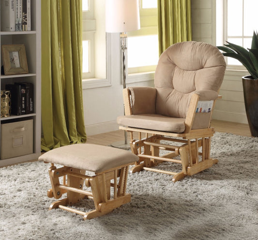 Rehan Glider Chair & Ottoman, 2 Piece Pack Brown & Natural Oak By Benzara | Lounge Chairs |  Modishstore 
