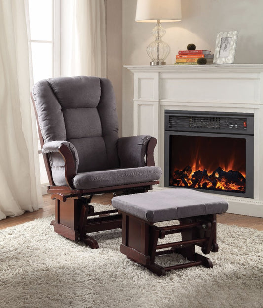 Aeron Glider Chair & Ottoman, 2 Piece Pack Gray & Brown By Benzara | Lounge Chairs |  Modishstore 