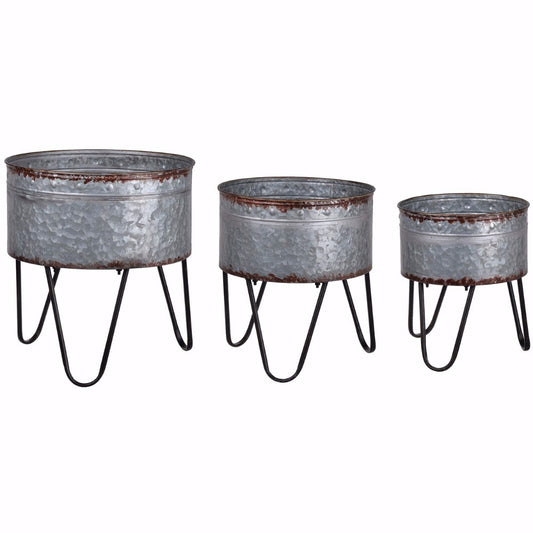 Preferable Set Of 3 Acoma Galvanized Metal Tubs By Benzara | Planters, Troughs & Cachepots |  Modishstore 