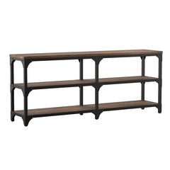Gorden Console Table With 4 Shelves, Weathered Oak & Antique Silver  By Benzara