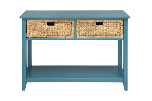 2 Weave Front Drawer Wooden Console Table With Open Bottom Shelf, Blue  By Benzara | Console Tables |  Modishstore 