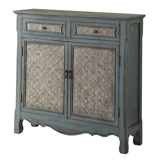 2 Door Cabinet Wooden Console Table With Scalloped Apron, Distressed Blue  By Benzara | Console Tables |  Modishstore 