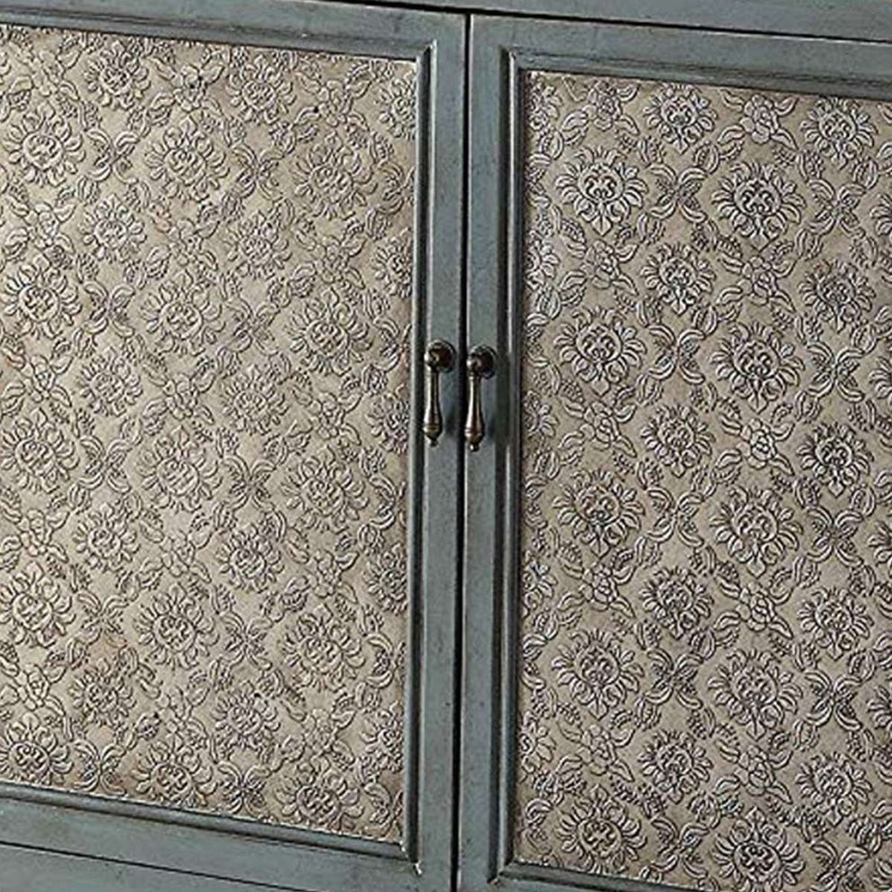 2 Door Cabinet Wooden Console Table With Scalloped Apron, Distressed Blue  By Benzara | Console Tables |  Modishstore  - 6