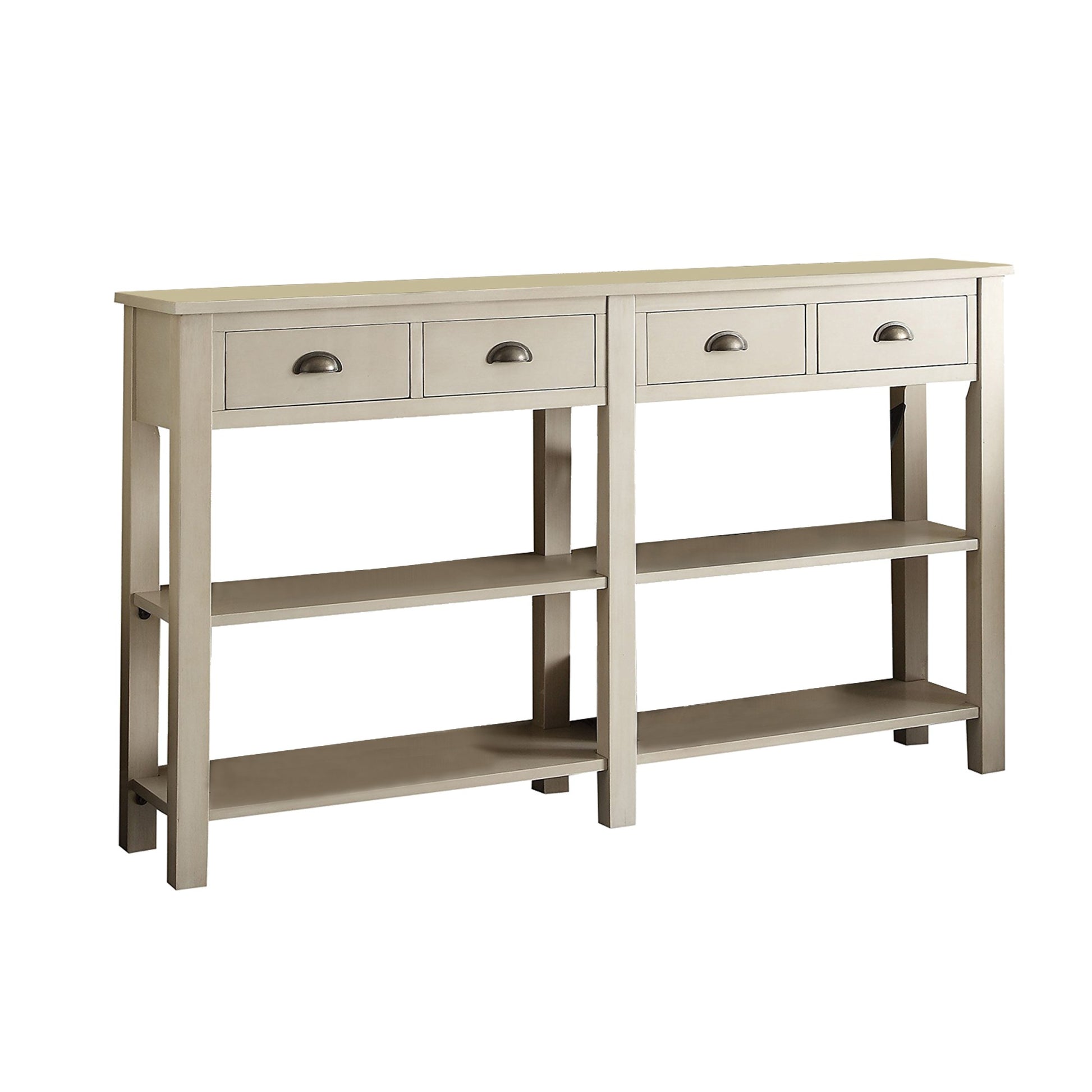Wooden Console Table With 4 Drawers And 2 Shelves, Cream  By Benzara | Console Tables |  Modishstore 