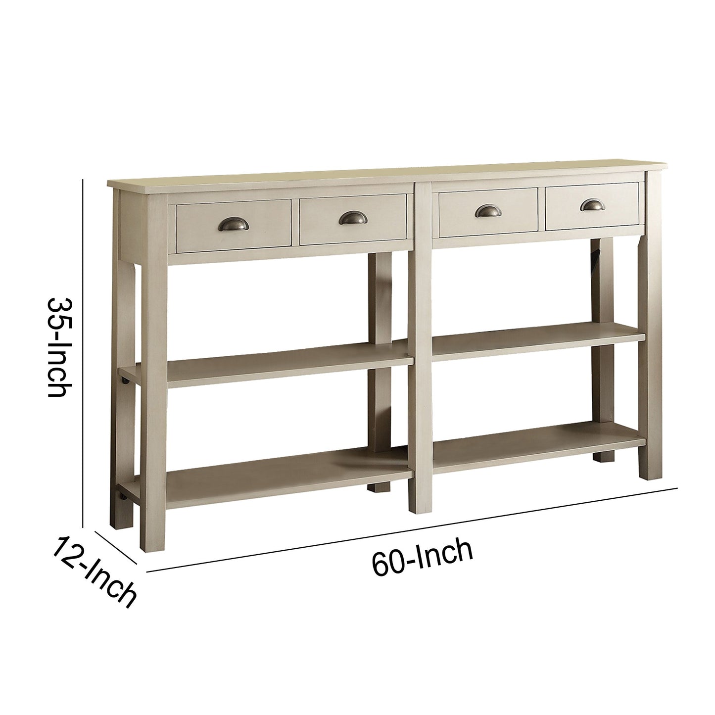 Wooden Console Table With 4 Drawers And 2 Shelves, Cream  By Benzara | Console Tables |  Modishstore  - 4