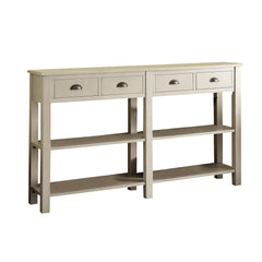 Wooden Console Table With 4 Drawers And 2 Shelves, Cream  By Benzara