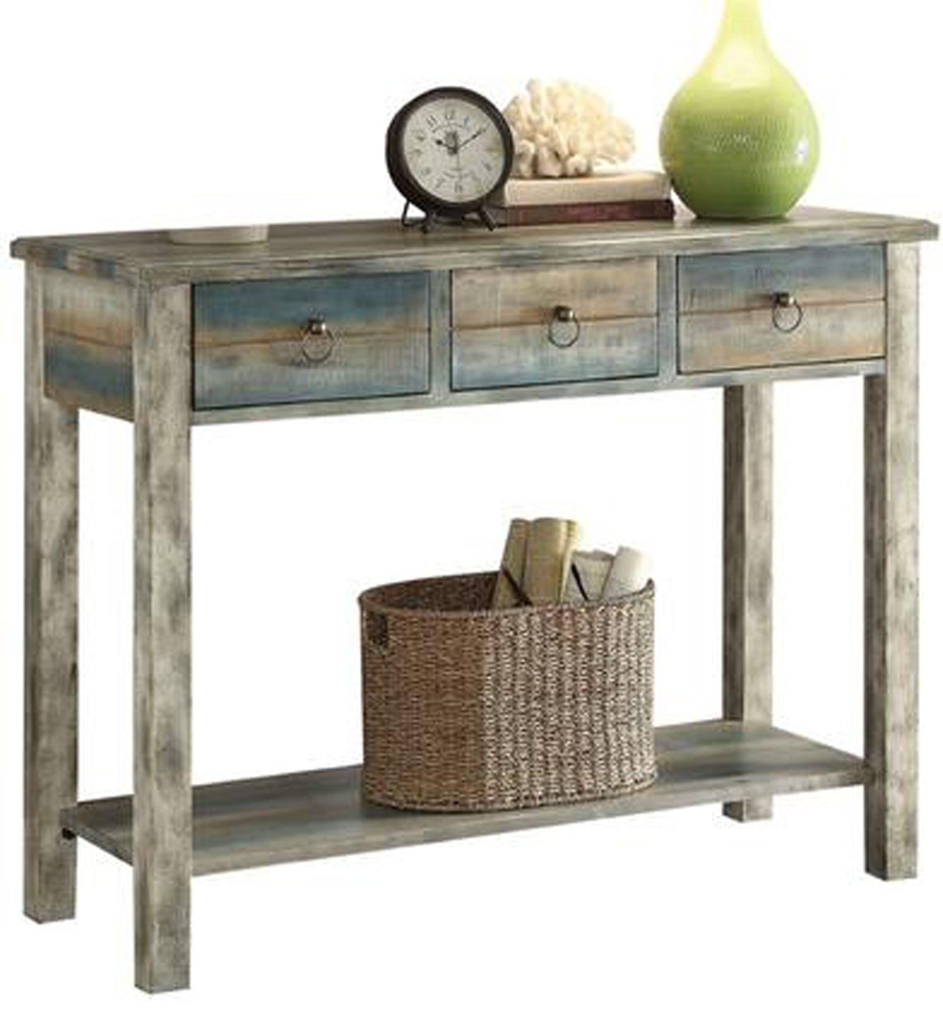 Glancio Beautiful Console Table, Antique Oak & Teal Blue  By Benzara | Console Tables |  Modishstore 