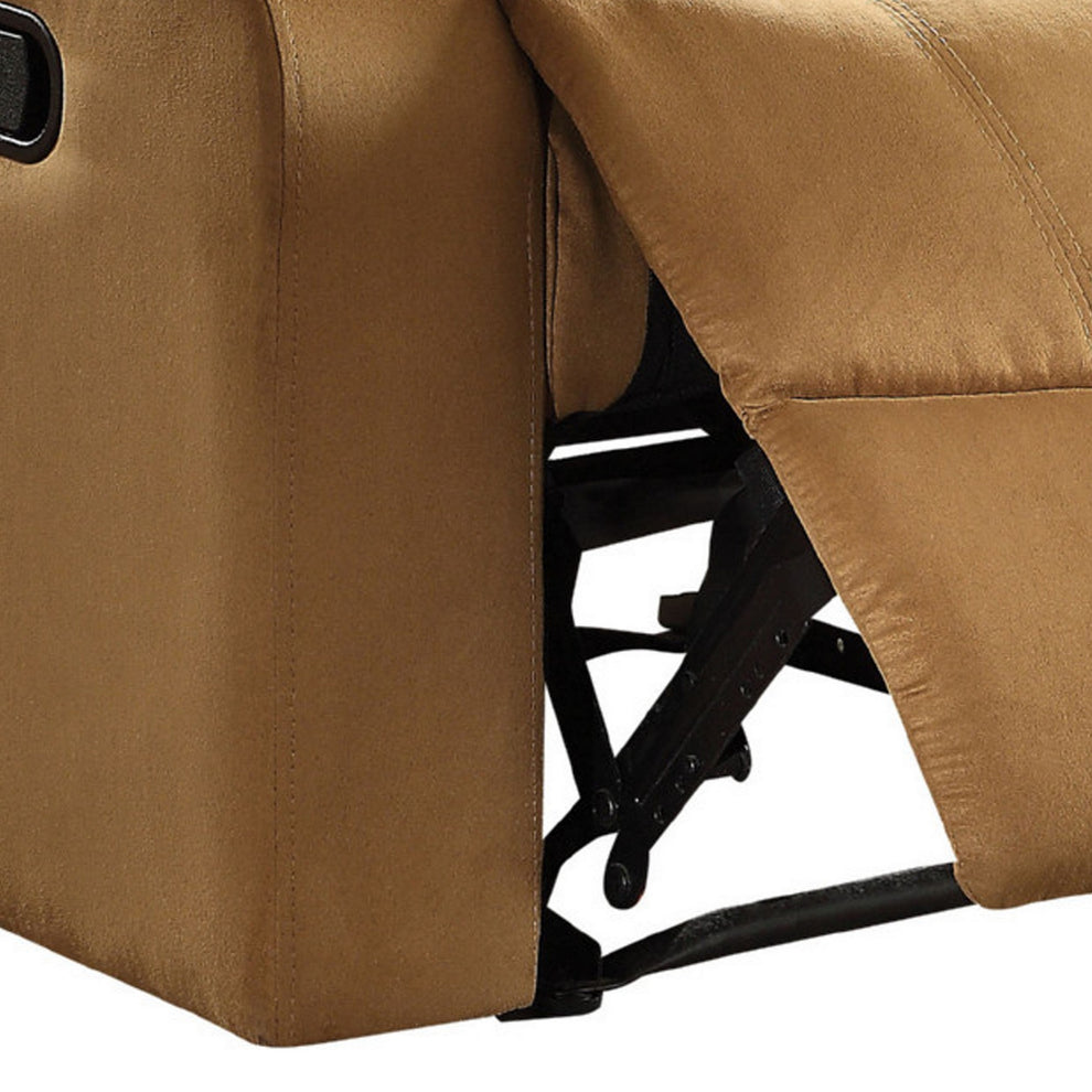 Microfiber Metal Glider Recliner Chair With Pillow Top Armrest, Light Brown  By Benzara | Chairs & Recliners |  Modishstore  - 2