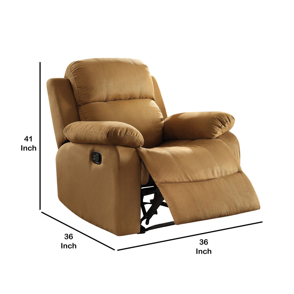 Microfiber Metal Glider Recliner Chair With Pillow Top Armrest, Light Brown  By Benzara | Chairs & Recliners |  Modishstore  - 3