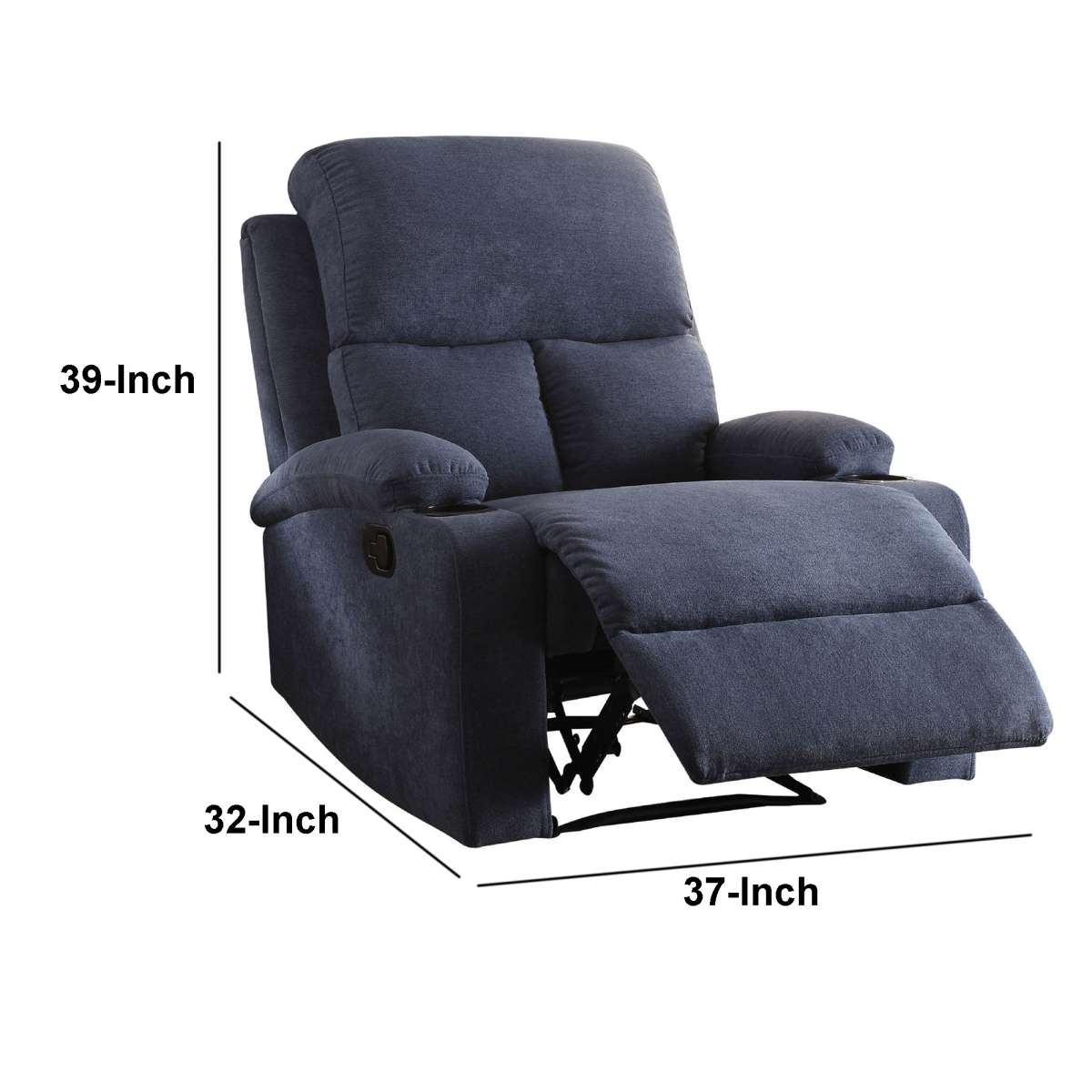 Rosia Comfy Recliner , Blue Linen  By Benzara | Chairs & Recliners |  Modishstore  - 6