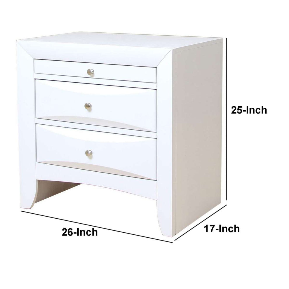Contemporary 3 Drawer Wood  Nightstand By Ireland, White  By Benzara | Nightstands |  Modishstore  - 6