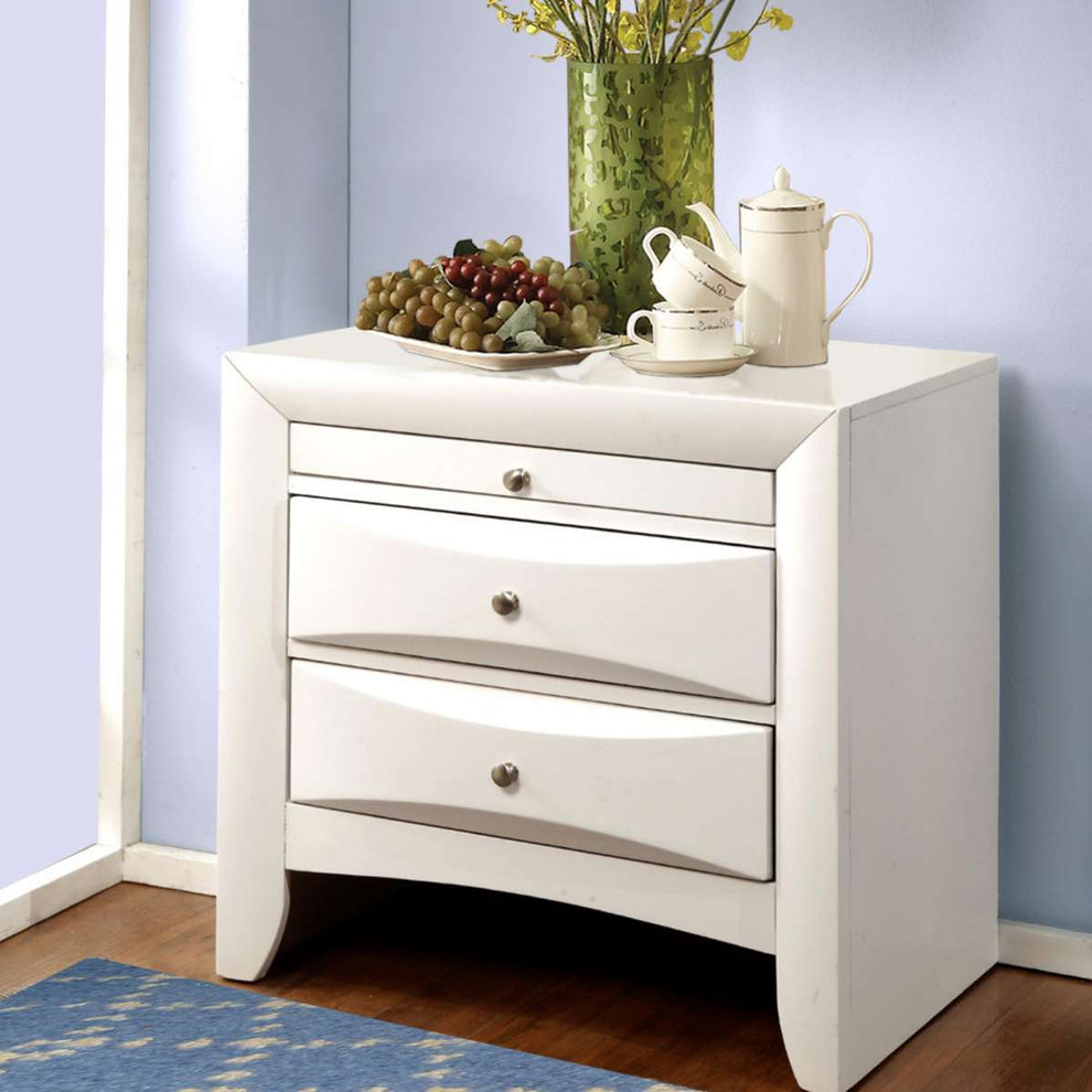 Contemporary 3 Drawer Wood  Nightstand By Ireland, White  By Benzara | Nightstands |  Modishstore  - 2