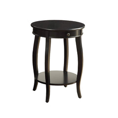 1 Drawer Round Shape Wooden End Table With Cabriole Legs, Espresso Brown  By Benzara