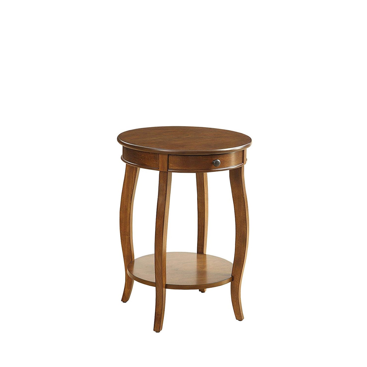 1 Drawer Round Shape Wooden End Table With Cabriole Legs, Walnut Brown By Benzara | Side Tables |  Modishstore  - 2