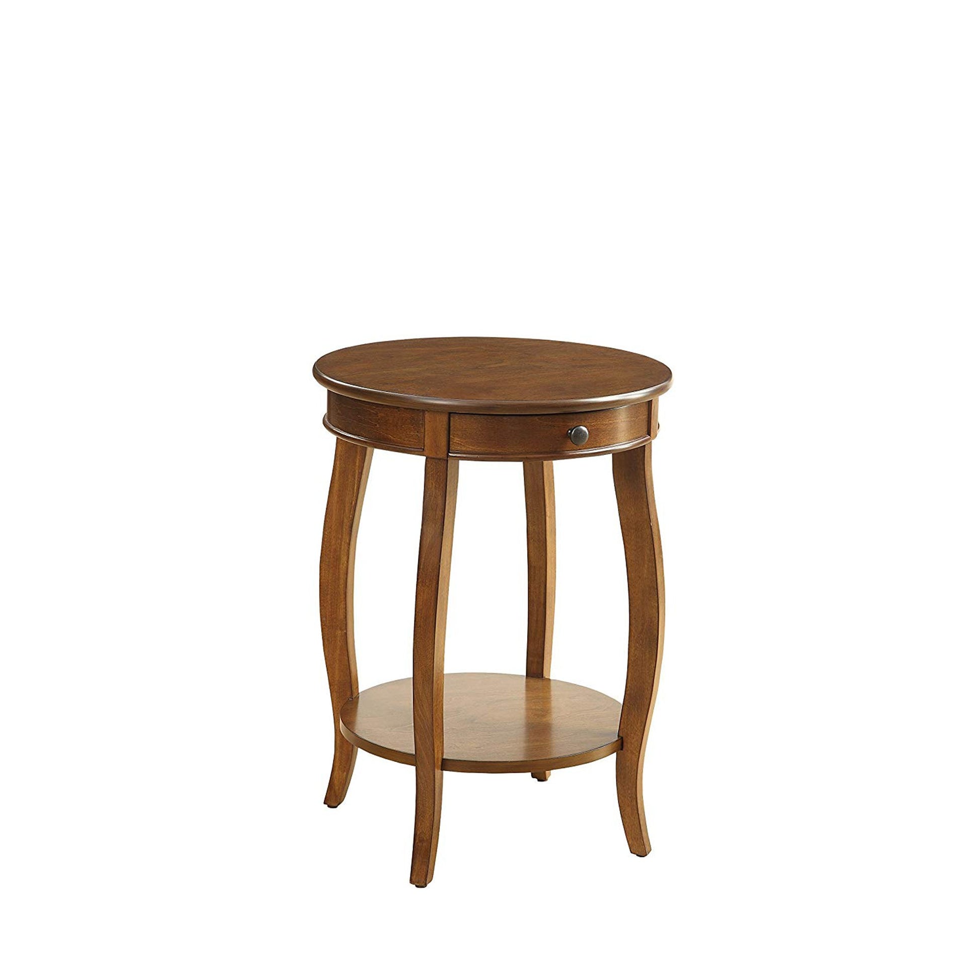 1 Drawer Round Shape Wooden End Table With Cabriole Legs, Walnut Brown By Benzara | Side Tables |  Modishstore  - 2