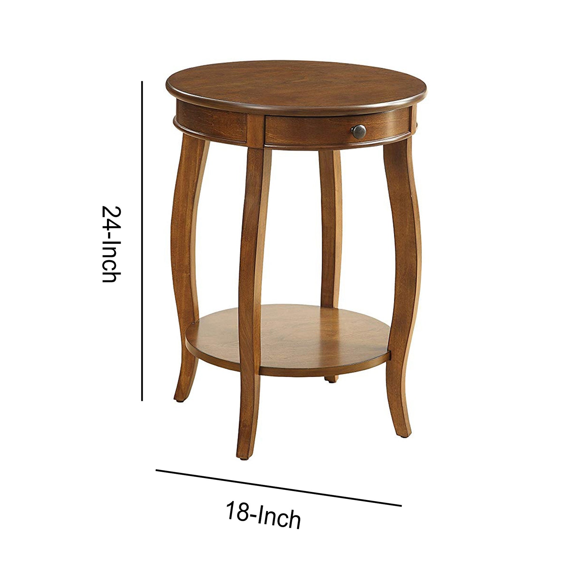 1 Drawer Round Shape Wooden End Table With Cabriole Legs, Walnut Brown By Benzara | Side Tables |  Modishstore  - 3