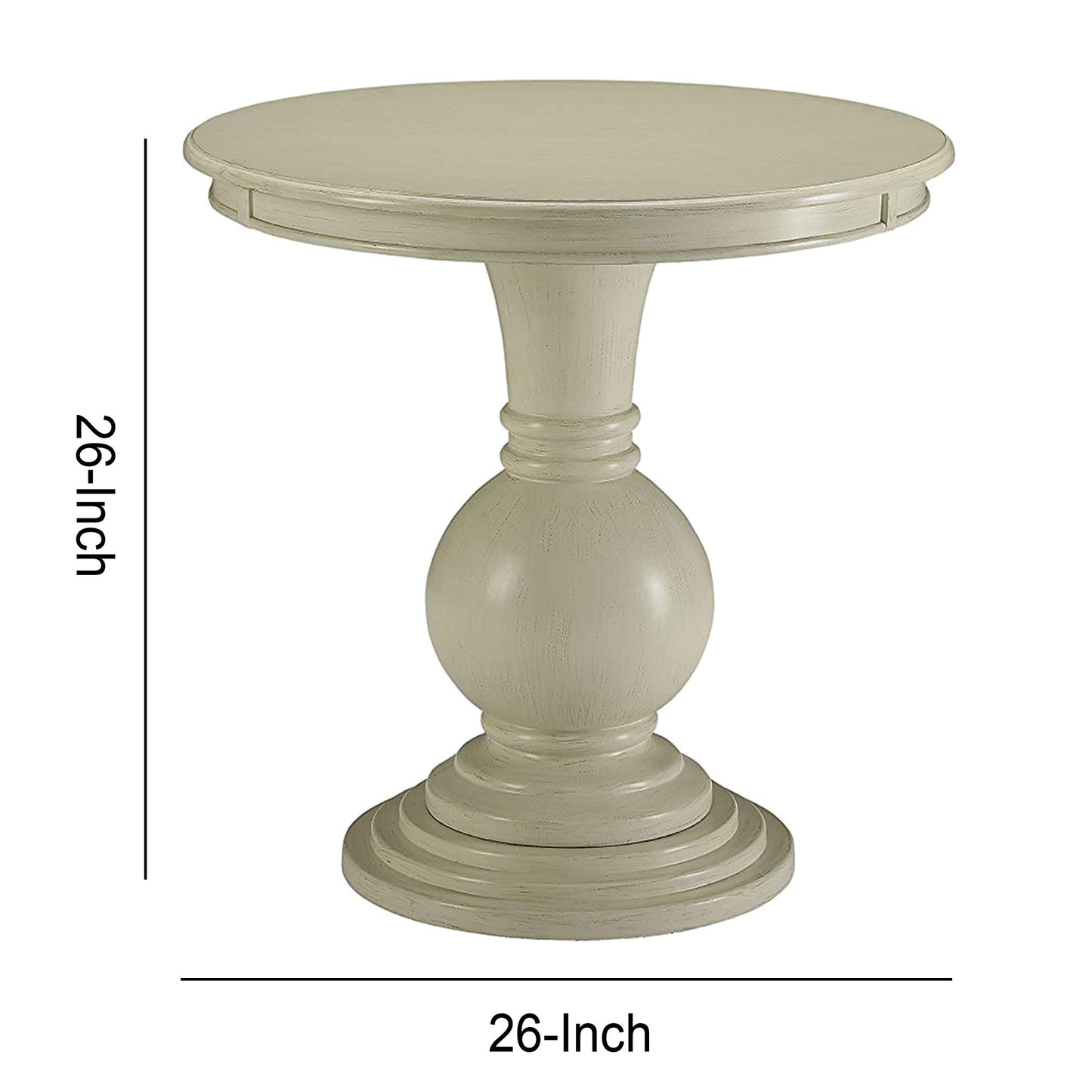 Round Shape Wooden Accent Table With Pedestal Base, Antique White  By Benzara | Side Tables |  Modishstore  - 3