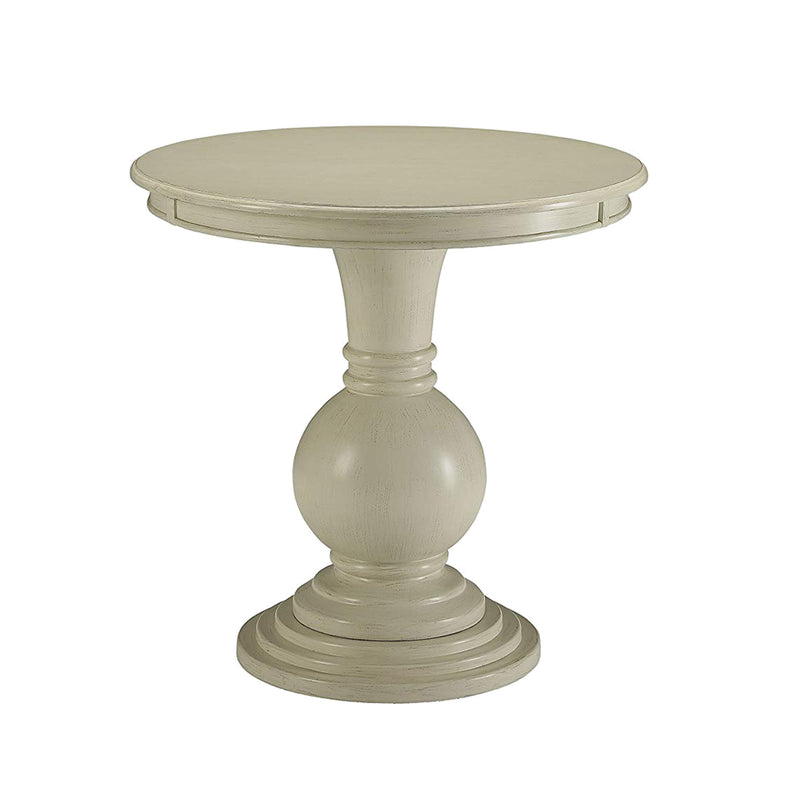 Round Shape Wooden Accent Table With Pedestal Base, Antique White  By Benzara | Side Tables |  Modishstore 